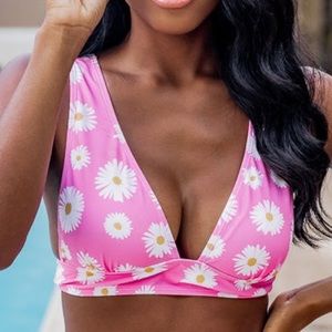 Pink Lily Daisy Bikini Top
